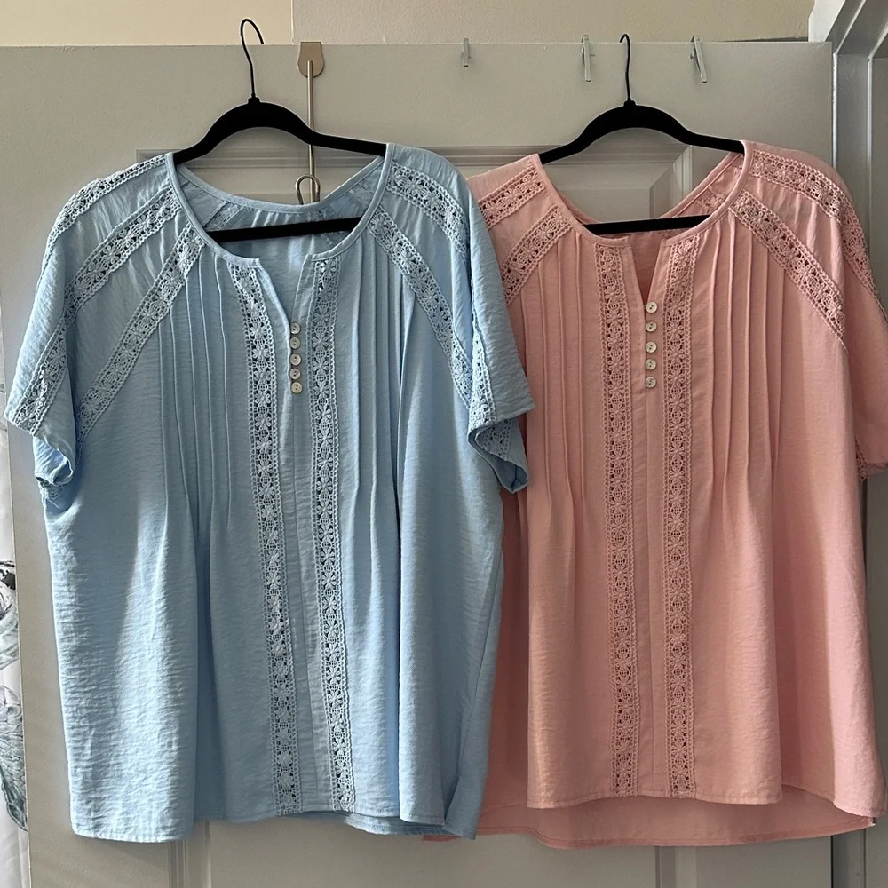 Lane Bryant Sky Blue Lace Accent Blouse - Picture 4 of 12